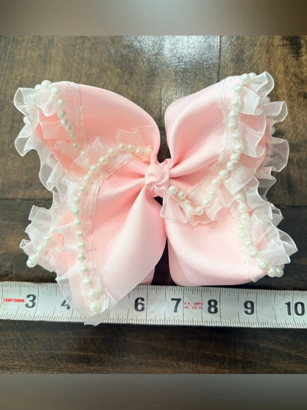 Girls' Pink Pearl & Ruffle Hair Bow